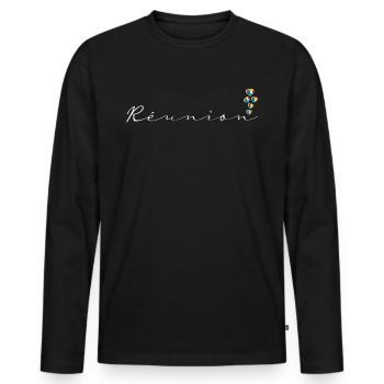 Réunion - T-shirt manches longues Premium bio Homme - noir - Devant - Nico (187cm)