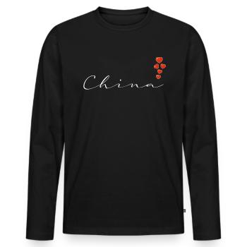 China - Men's Premium Organic Long Sleeve Shirt - black - Front - Nico (187cm)