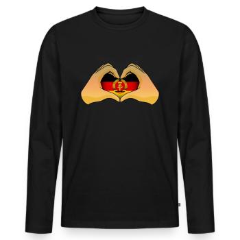 DDR - Männer Premium Bio Langarmshirt - Schwarz - Vorne - Nico (187cm)