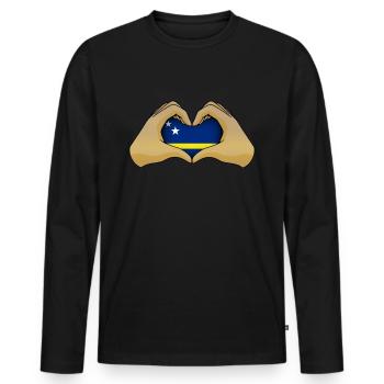 Curaçao - Männer Premium Bio Langarmshirt - Schwarz - Vorne - Nico (187cm)