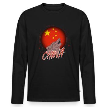 China - Men's Premium Organic Long Sleeve Shirt - black - Front - Nico (187cm)