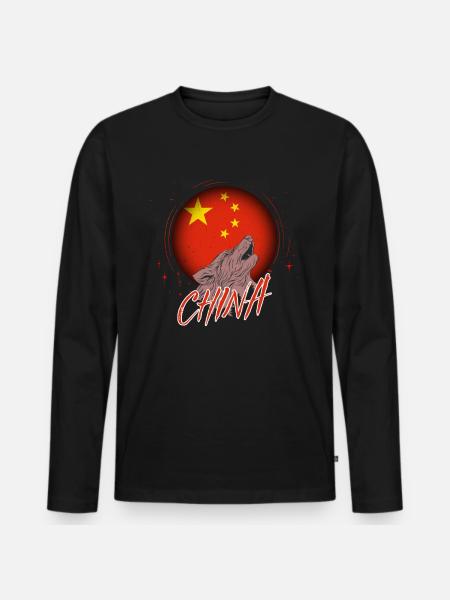 China - Men's Premium Organic Long Sleeve Shirt - black