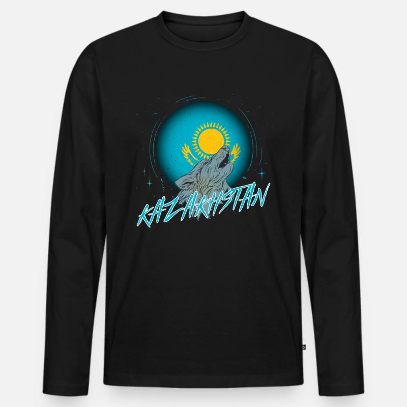 Kasachstan - Männer Premium Bio Langarmshirt - Schwarz