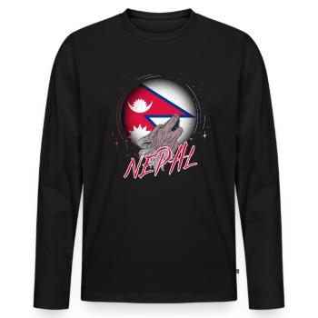Népal - T-shirt manches longues Premium bio Homme - noir - Devant - Nico (187cm)