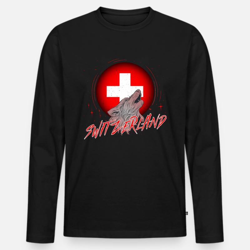 Schweiz - Männer Premium Bio Langarmshirt - Schwarz