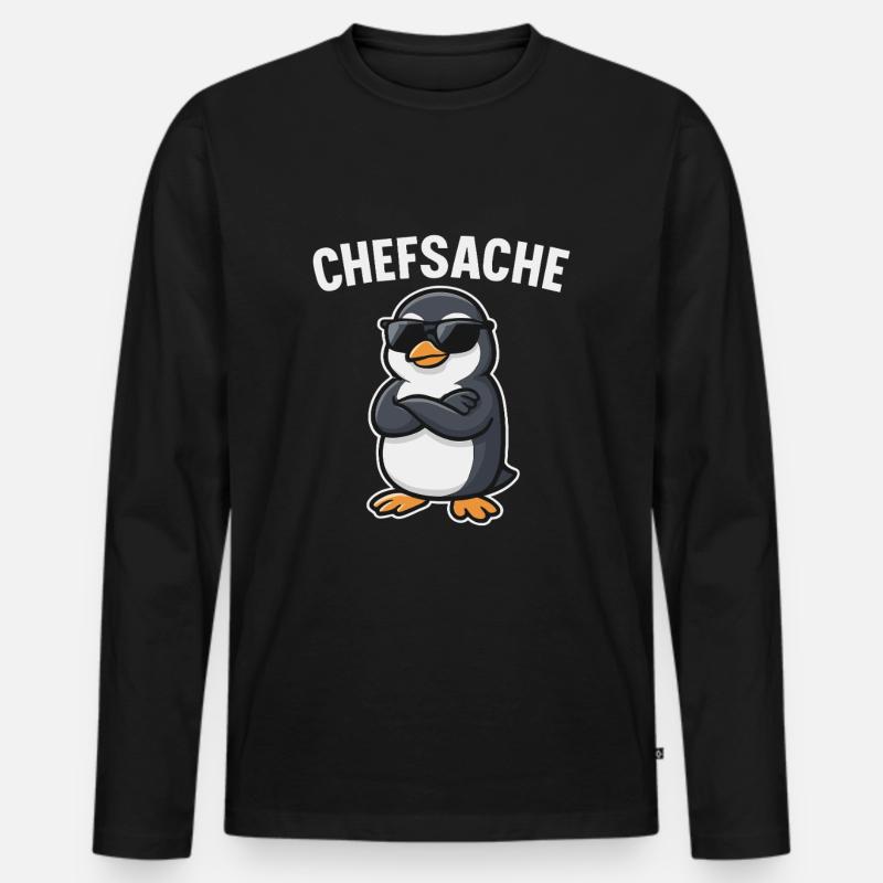 Chefsache Pinguin - Männer Premium Bio Langarmshirt - Schwarz