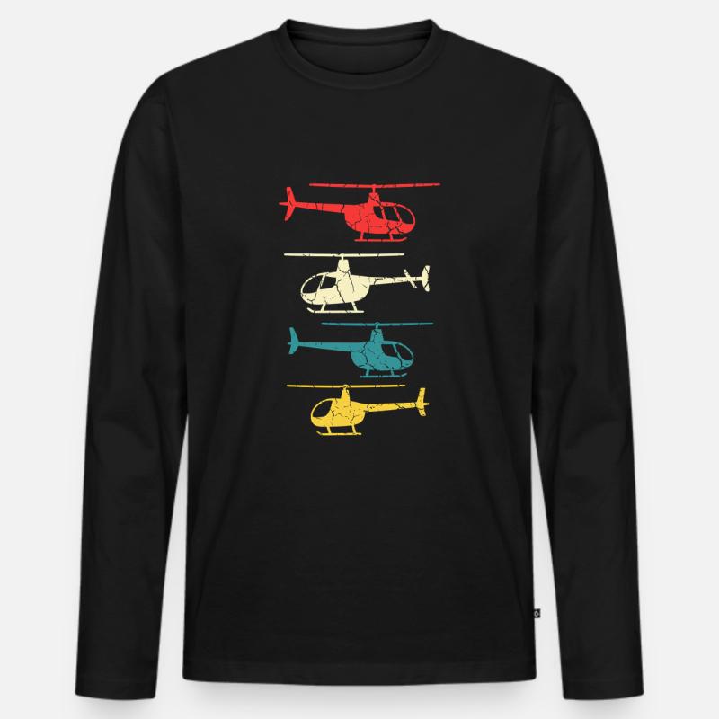 Retro Helikopter - Männer Premium Bio Langarmshirt - Schwarz