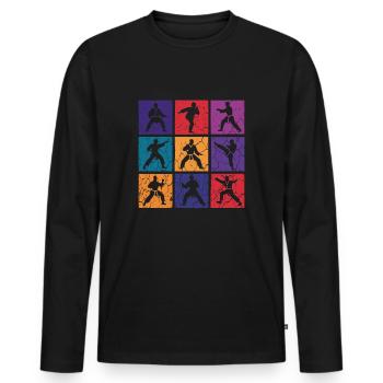 Karaté Pop Art – 9 combattants rétro - T-shirt manches longues Premium bio Homme - noir - Devant - Nico (187cm)