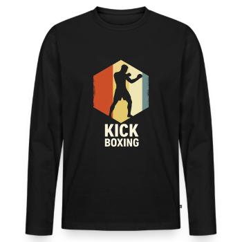 Retro Kickboxer Silhouette - Männer Premium Bio Langarmshirt - Schwarz - Vorne - Nico (187cm)