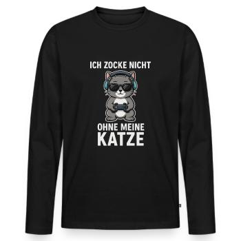 Je ne joue pas sans mon chat - T-shirt manches longues Premium bio Homme - noir - Devant - Nico (187cm)