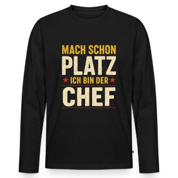 Ich bin der Chef – Spruch - Männer Premium Bio Langarmshirt - Schwarz - Vorne - Nico (187cm)