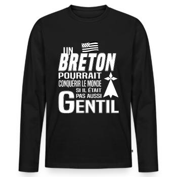 breton et gentil - T-shirt manches longues Premium bio Homme - noir - Devant - Nico (187cm)