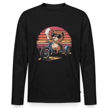 Teddy bear with sunglasses on tricycle with cigar - Men's Premium Organic Long Sleeve Shirt - black - Front - Nico (187cm)