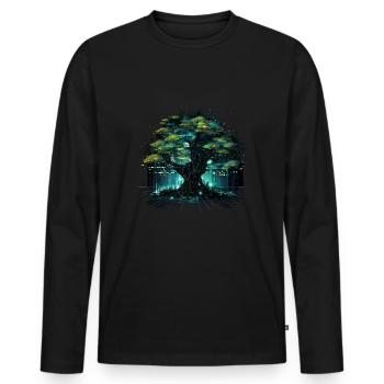 Lebensbaum Mit Technik - Männer Premium Bio Langarmshirt - Schwarz - Vorne - Nico (187cm)