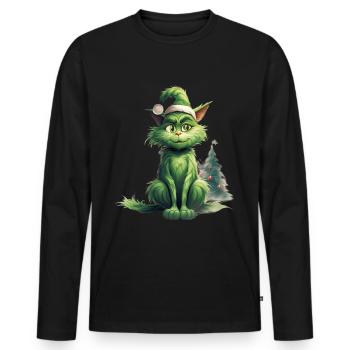 Katze Weihnachten Weihnachtselfe Geschenke Mütze - Männer Premium Bio Langarmshirt - Schwarz - Vorne - Nico (187cm)