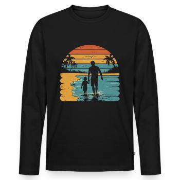 Father and son holiday beach retro vintage - Men's Premium Organic Long Sleeve Shirt - black - Front - Nico (187cm)