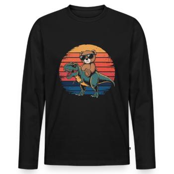 Teddybär reitet einen Dinosaurier - Männer Premium Bio Langarmshirt - Schwarz - Vorne - Nico (187cm)