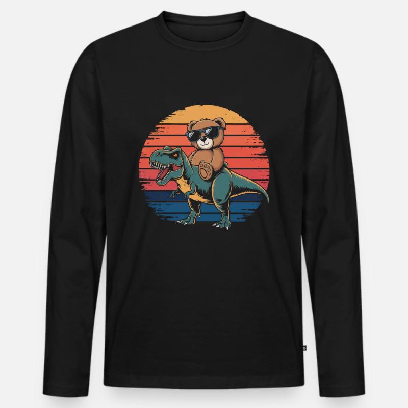 Teddybär reitet einen Dinosaurier - Männer Premium Bio Langarmshirt - Schwarz