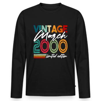 Vintage born March 2000 Birthday March 2000 - Men's Premium Organic Long Sleeve Shirt - black - Front - Nico (187cm)