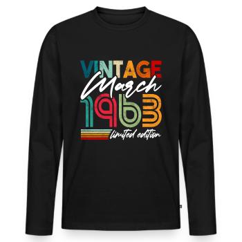Vintage born March 1963 Birthday March 1963 - Men's Premium Organic Long Sleeve Shirt - black - Front - Nico (187cm)