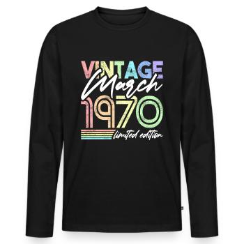 Vintage Mars 1970 Birthday Design pour femmes - T-shirt manches longues Premium bio Homme - noir - Devant - Nico (187cm)