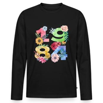 Né en 1984 Birthday Flower Design pour femmes - T-shirt manches longues Premium bio Homme - noir - Devant - Nico (187cm)