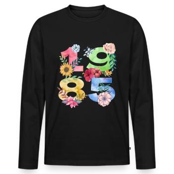 Né en 1985 Birthday Flower Design pour femmes - T-shirt manches longues Premium bio Homme - noir - Devant - Nico (187cm)