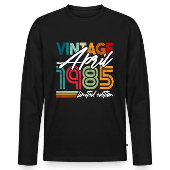 Millésime né avril 1985 Anniversaire avril 1985 - T-shirt manches longues Premium bio Homme - noir - Devant - Nico (187cm)