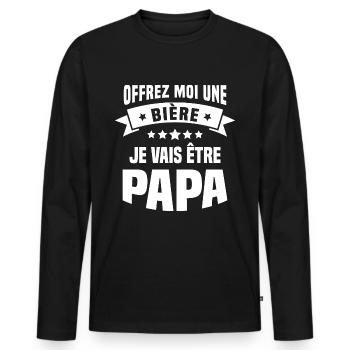 Offrez moi une bière je vais être papa - T-shirt manches longues Premium bio Homme - noir - Devant - Nico (187cm)