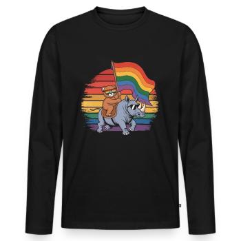 Teddy Bear chevauche le rhinocéros LGBTQ Rainbow Flag - T-shirt manches longues Premium bio Homme - noir - Devant - Nico (187cm)