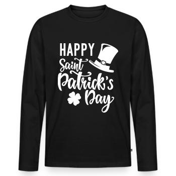 Happy St. Patrick's Day Irish Clover Gift - Men's Premium Organic Long Sleeve Shirt - black - Front - Nico (187cm)
