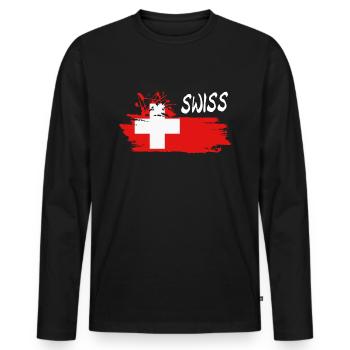 Swiss Schweiz - Männer Premium Bio Langarmshirt - Schwarz - Vorne - Nico (187cm)