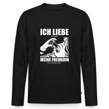 Ich liebe es wenn meine Freundin mich zocken lässt - Männer Premium Bio Langarmshirt - Schwarz - Vorne - Nico (187cm)