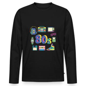 80er 90s 80s 90er Jahre - Männer Premium Bio Langarmshirt - Schwarz - Vorne - Nico (187cm)