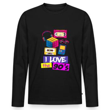 80s 90s 80er 90er Jahre - Männer Premium Bio Langarmshirt - Schwarz - Vorne - Nico (187cm)