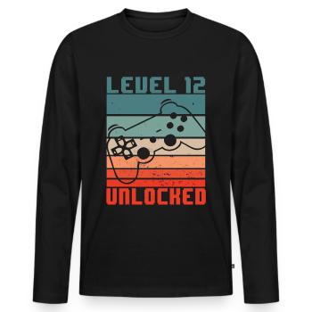 Niveau 12 déverrouillé - cadeau de joueur du 12e anniversaire - T-shirt manches longues Premium bio Homme - noir - Devant - Nico (187cm)