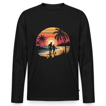 Father and son football holiday beach retro vintage - Men's Premium Organic Long Sleeve Shirt - black - Front - Nico (187cm)