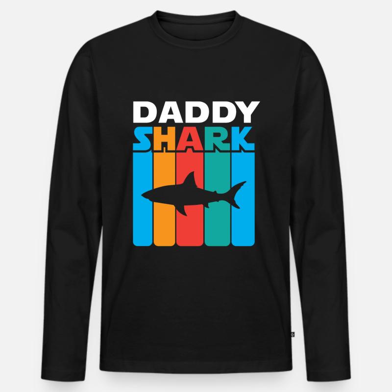 Daddy Shark - Männer Premium Bio Langarmshirt - Schwarz