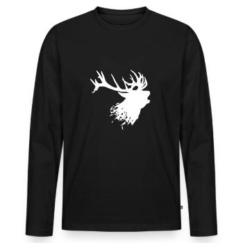 Hirsch - Männer Premium Bio Langarmshirt - Schwarz - Vorne - Nico (187cm)