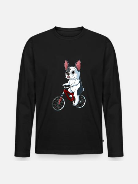 French Bulldog on a Bicycle - Men's Premium Organic Long Sleeve Shirt - black