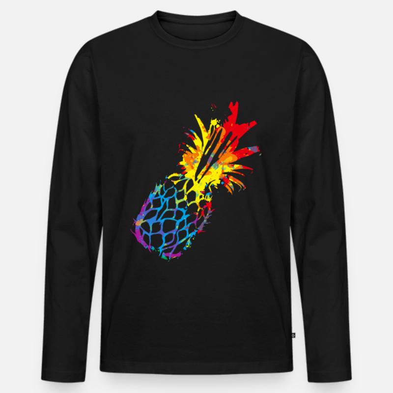 Buntes Ananas - Männer Premium Bio Langarmshirt - Schwarz