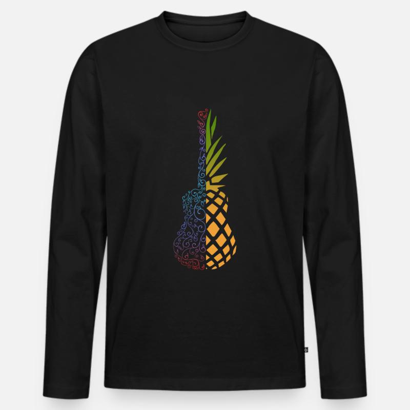 Bunte Ananas Ukulele - Männer Premium Bio Langarmshirt - Schwarz