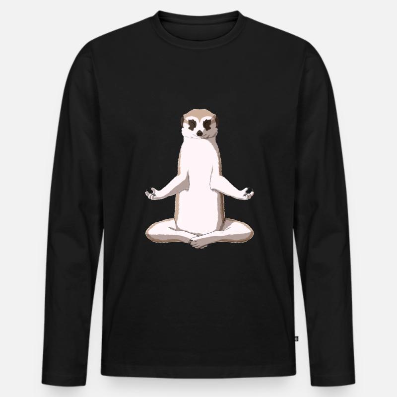 Meditation Erdmännchen - Männer Premium Bio Langarmshirt - Schwarz