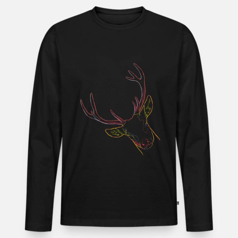 Hirsch - Männer Premium Bio Langarmshirt - Schwarz