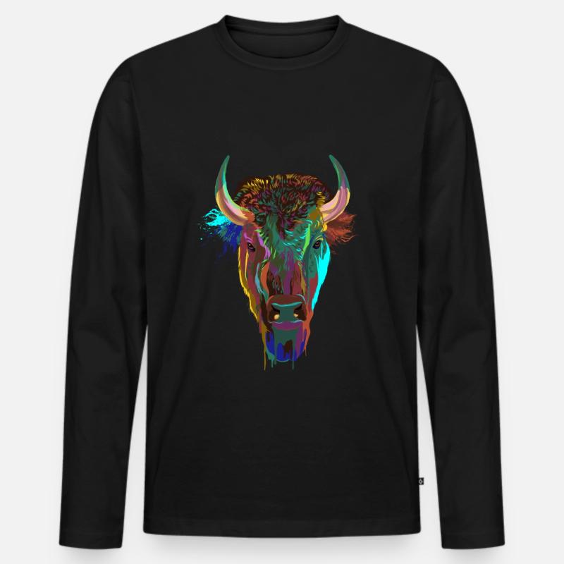 Splash Bison - Männer Premium Bio Langarmshirt - Schwarz