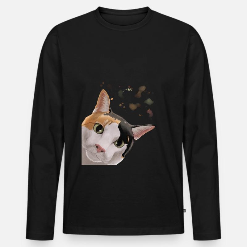Neugierige Schildpatt Katze - Männer Premium Bio Langarmshirt - Schwarz