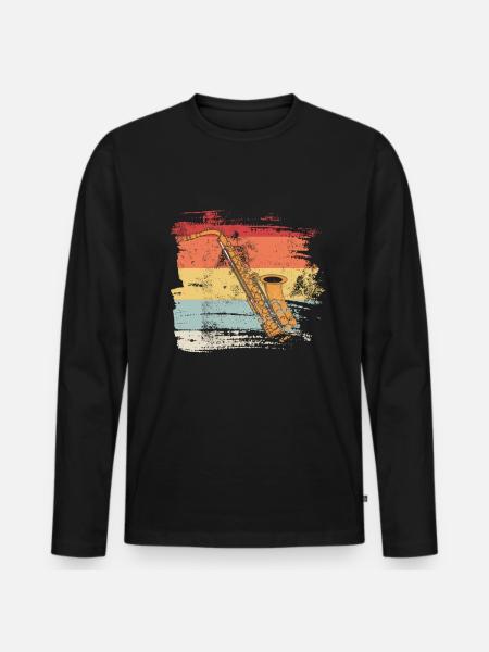 Retro Saxophon - Männer Premium Bio Langarmshirt - Schwarz