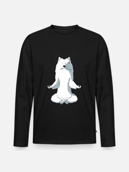 Meditating Japanese Spitz Dog - Men's Premium Organic Long Sleeve Shirt - black