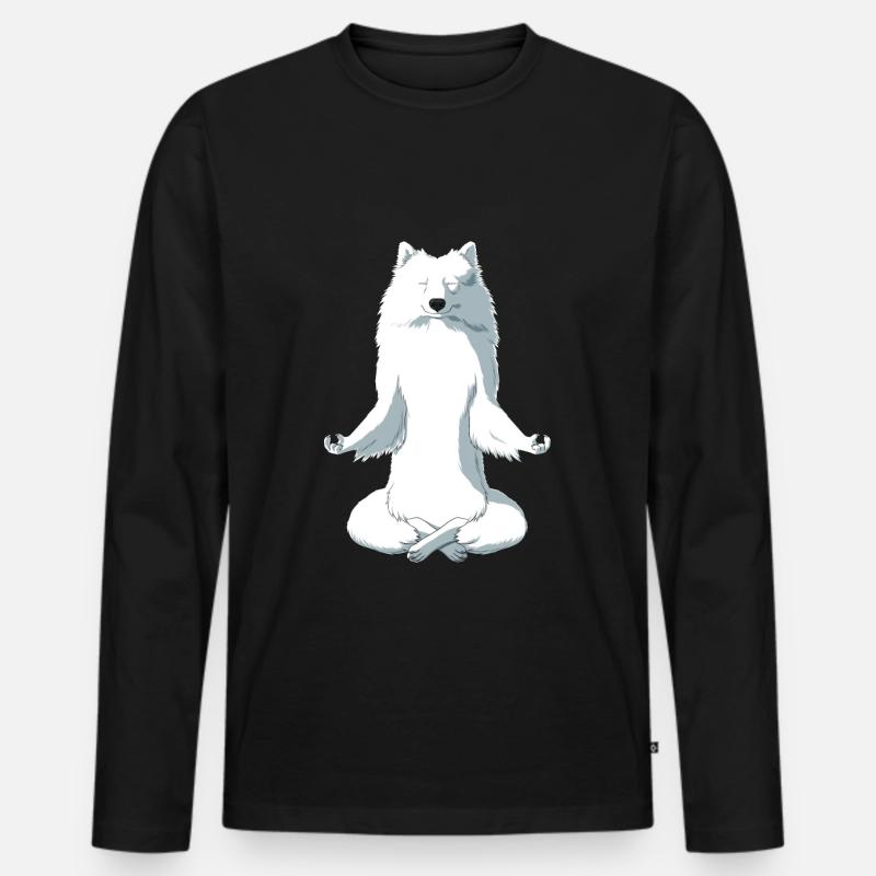 Meditierender JapanSpitz Hund - Männer Premium Bio Langarmshirt - Schwarz