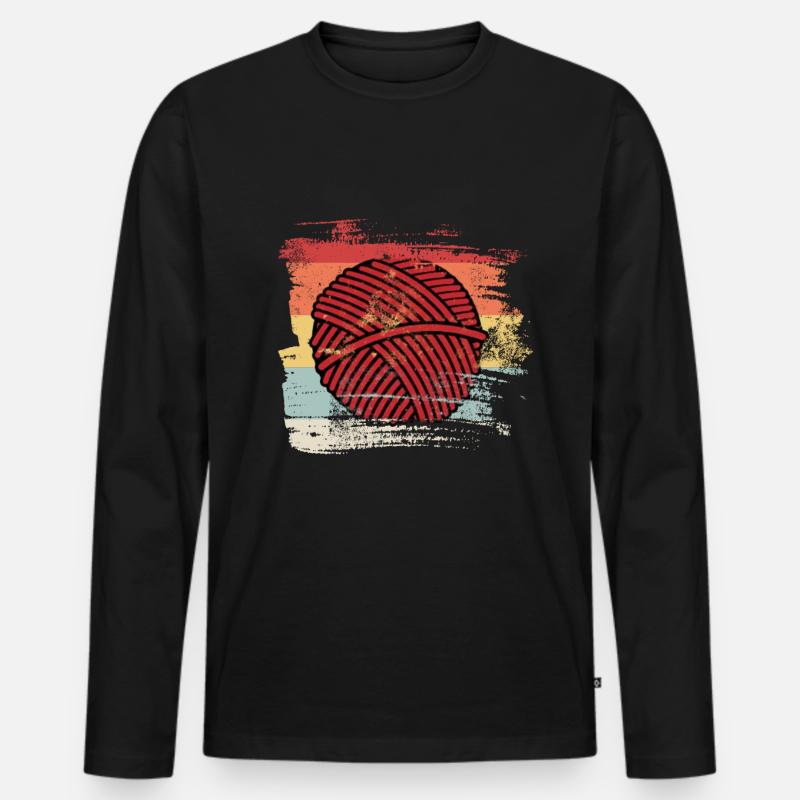 Retro Hobby Wolle - Männer Premium Bio Langarmshirt - Schwarz